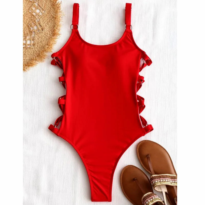 2023 Sexy Hollow Out Women Swimwear One Piece Swimsuit Female High Cut Monokini Bather Rings Bathing Suit Swim Bodysuit Lady