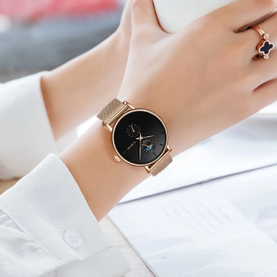 LIGE Womens Watches Top Brand Luxury Waterproof Watch Fashion Ladies Stainless Steel Ultra-Thin Casual Wrist Watch Quartz Clock