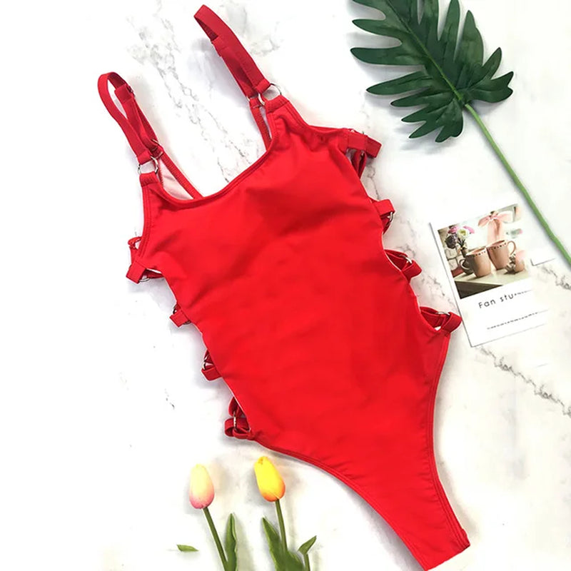 2023 Sexy Hollow Out Women Swimwear One Piece Swimsuit Female High Cut Monokini Bather Rings Bathing Suit Swim Bodysuit Lady