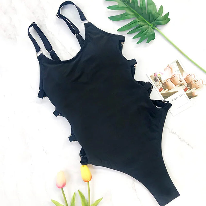 2023 Sexy Hollow Out Women Swimwear One Piece Swimsuit Female High Cut Monokini Bather Rings Bathing Suit Swim Bodysuit Lady